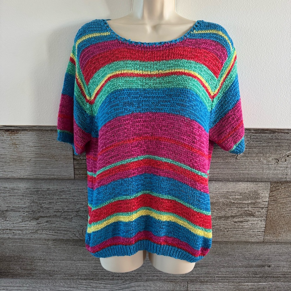 Vintage Jacobson’s Colorful Striped Knit Ribbon Sweater Size 1X (J1)
